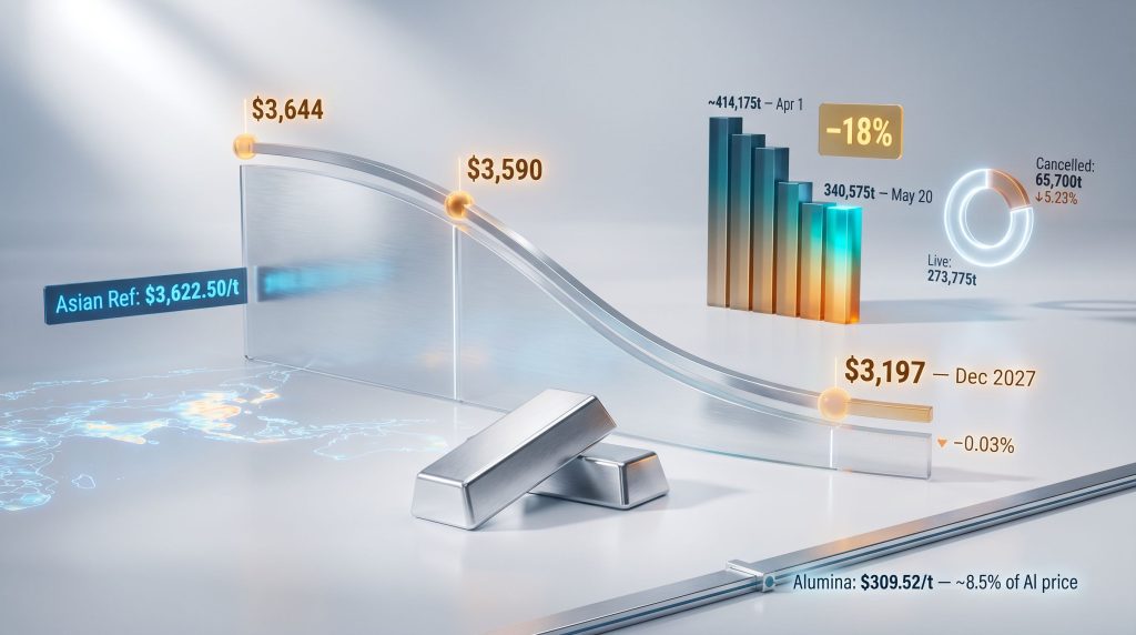 LME aluminium offer price falls and opening stock declines chart