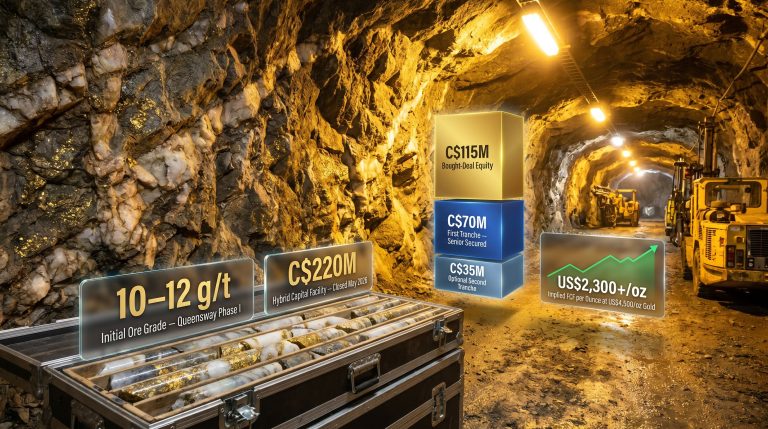 New Found Gold Queensway financing mine infographic
