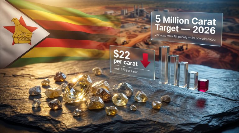 Zimbabwe diamond production target infographic with diamonds