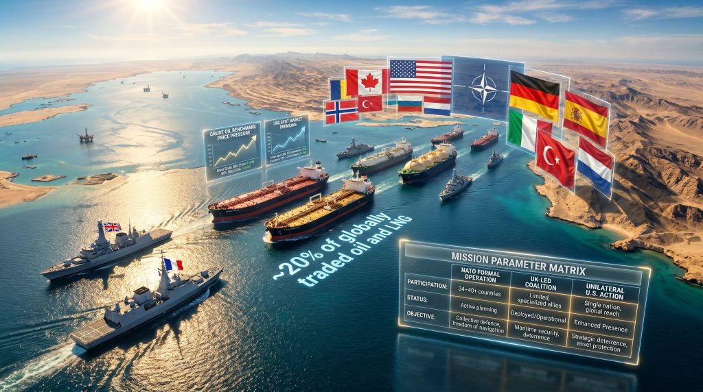 NATO Strait of Hormuz mission naval escort map