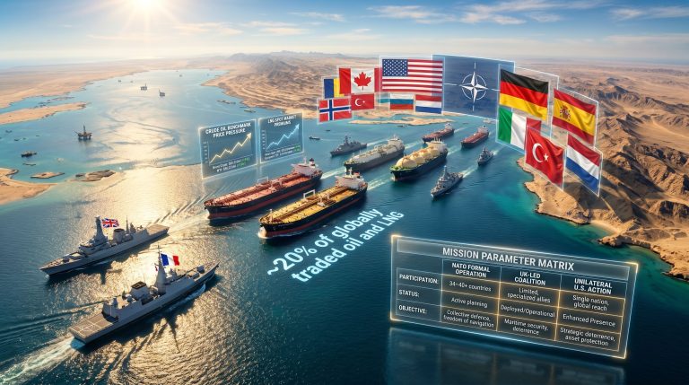 NATO Strait of Hormuz mission naval escort map