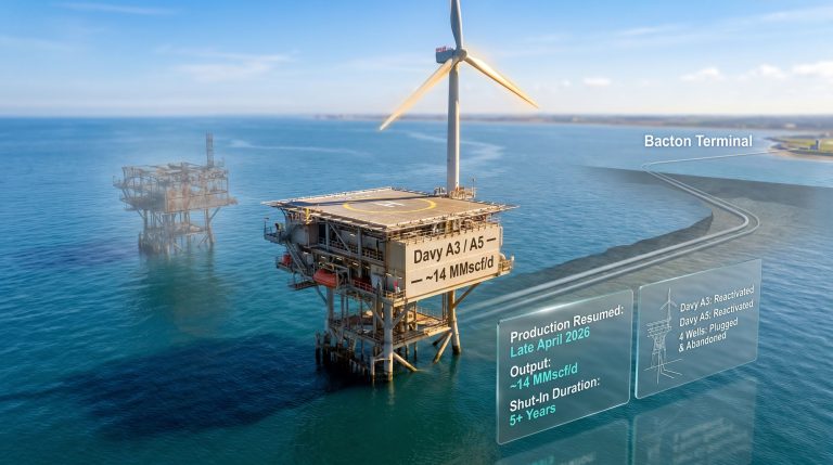 Perenco Davy gas field restart offshore platform