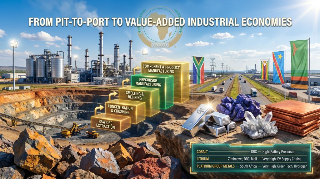 African critical minerals beneficiation strategy value chain infographic