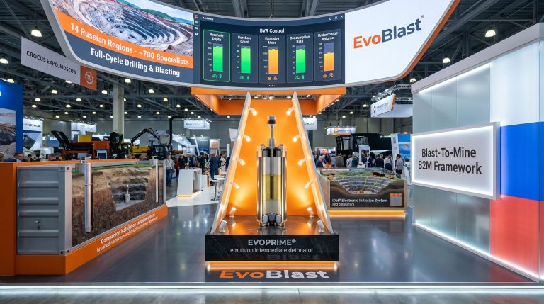 EvoBlast innovations at MiningWorld Russia booth display