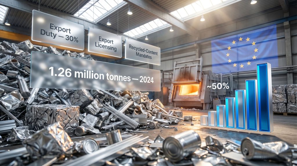 EU aluminium scrap export curbs infographic in recycling plant
