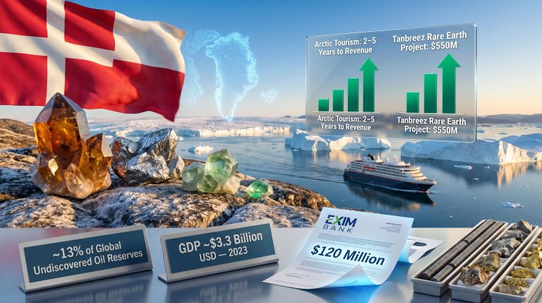 Trump Greenland investment and tourism infographic scene