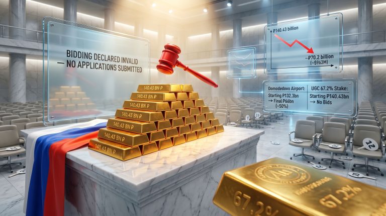 Russia fails to sell stake in gold miner UGC auction scene