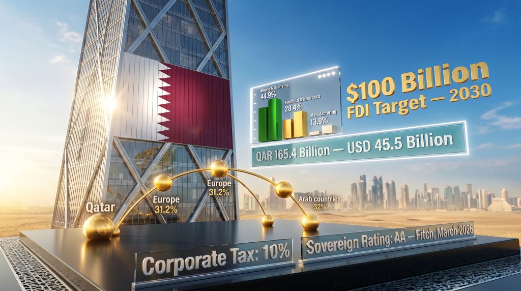 Qatar inward foreign direct investment infographic skyline