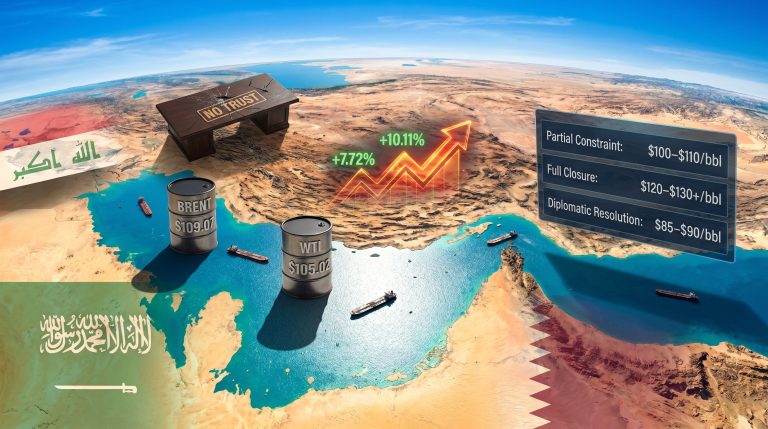 oil prices on US-Iran tensions and Strait of Hormuz closure map