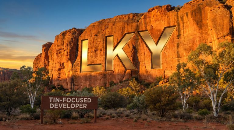 Locksley Resources Ltd-LKY-Tin-focused developer sign beneath LIKY cliff