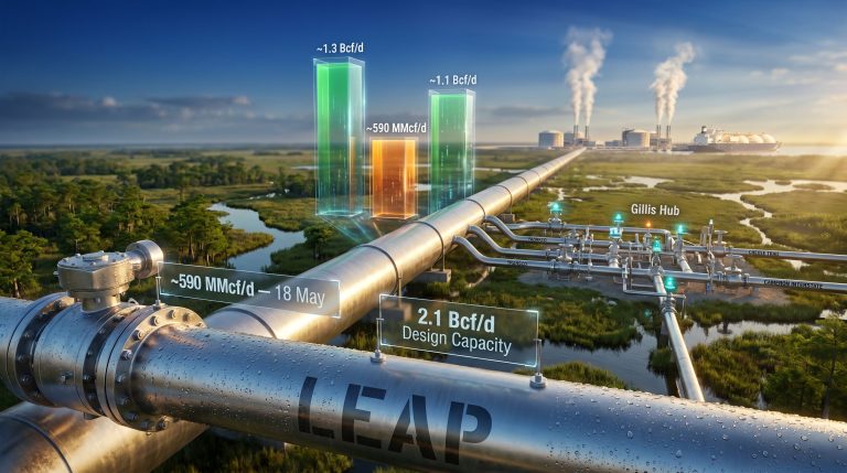 LEAP pipeline gas flows recover on Haynesville pipeline infographic