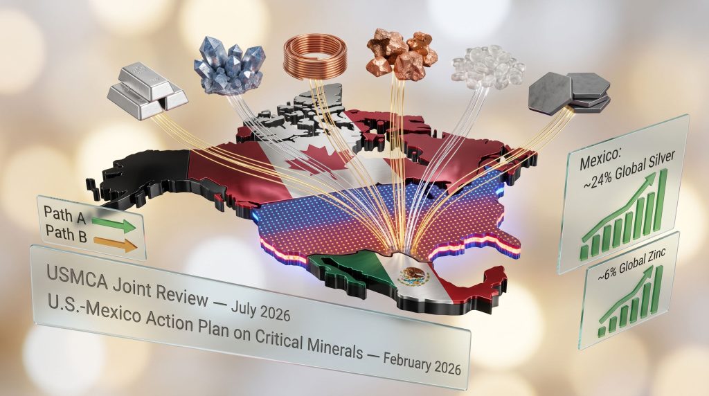 USMCA review and critical minerals in Mexico map infographic