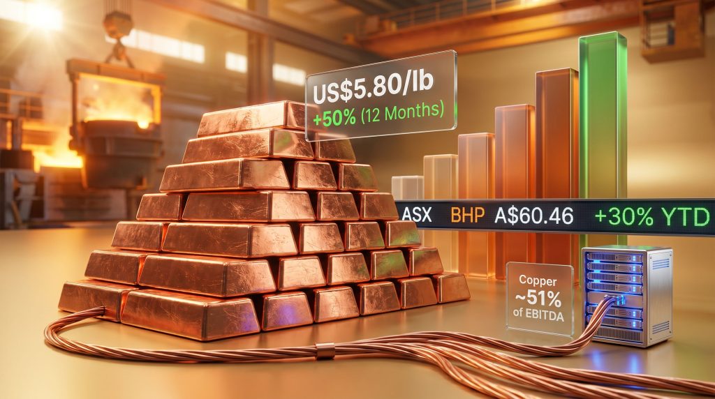BHP copper price correlation with rising charts