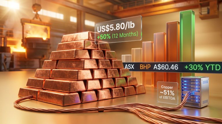 BHP copper price correlation with rising charts