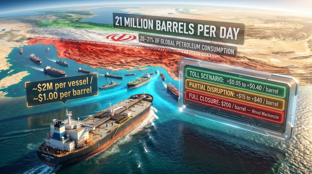 Iran Strait of Hormuz toll on oil prices infographic