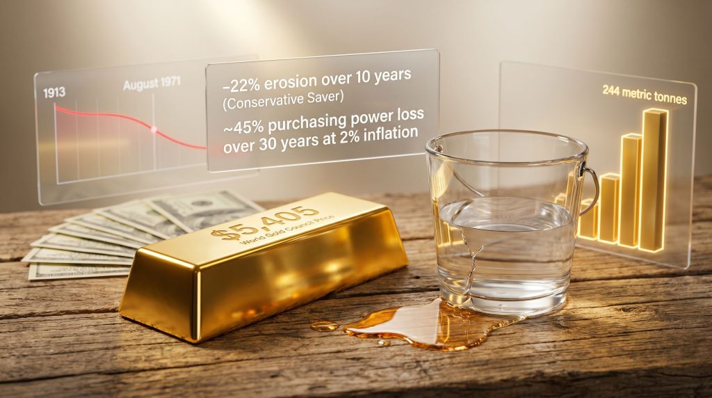 why your savings lose value and how gold fixes the leak infographic