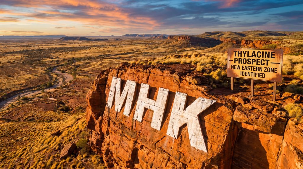 Metal Hawk Ltd-MHK-Thylacine prospect sign above red cliffs