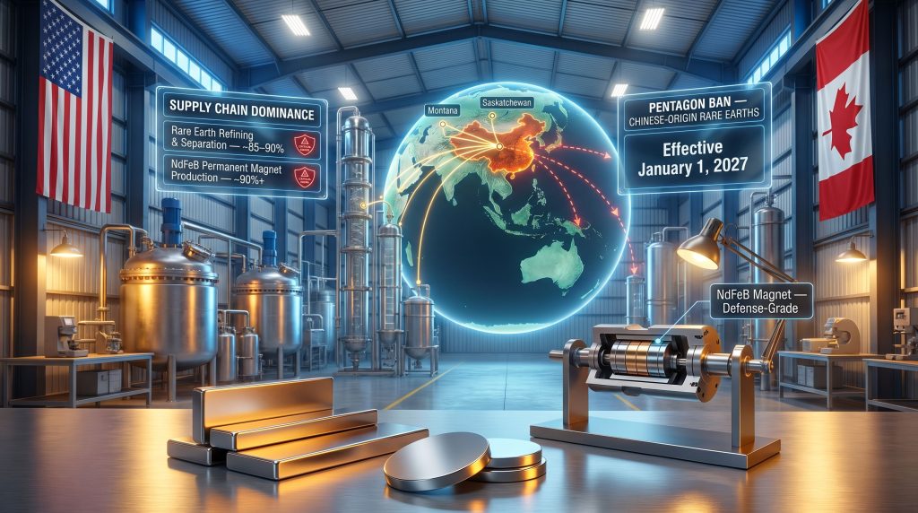 Pentagon ban on Chinese rare earths in defense supply chain infographic