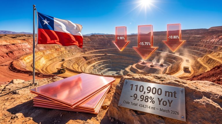 Codelco copper output down 10% in March mine graphic