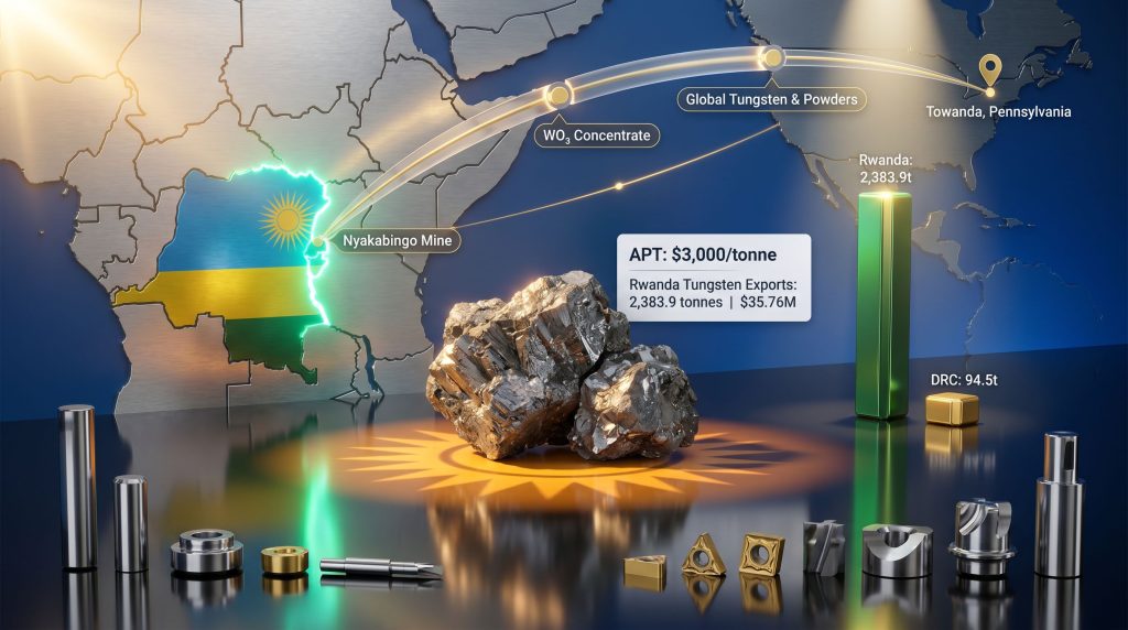 Rwanda tungsten exports to the United States map infographic
