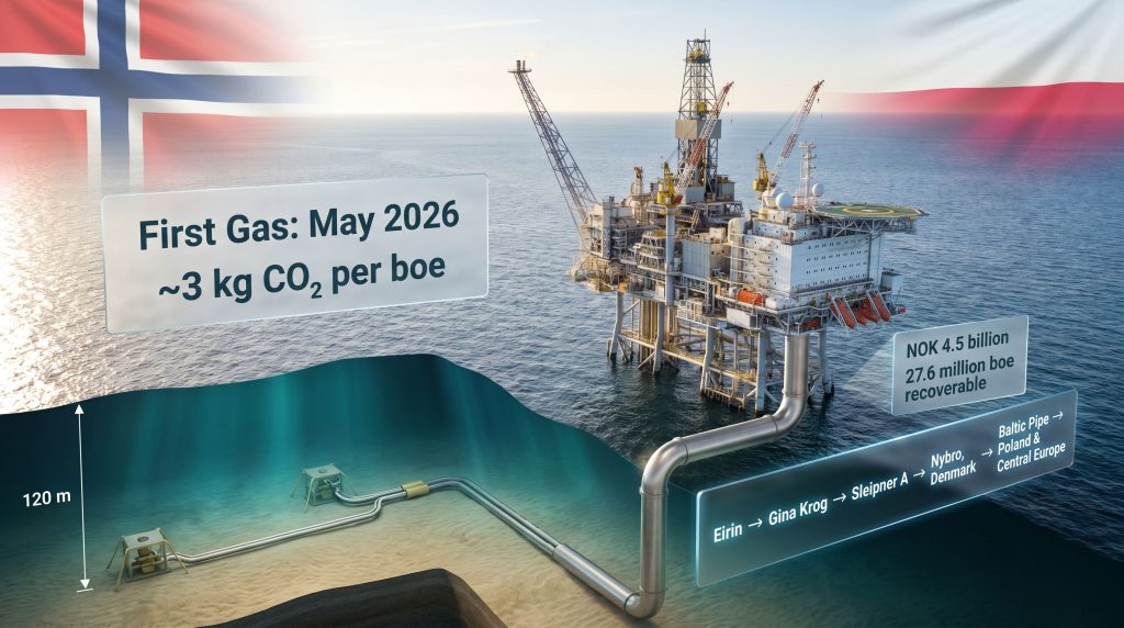 Equinor Eirin gas production in the North Sea infographic