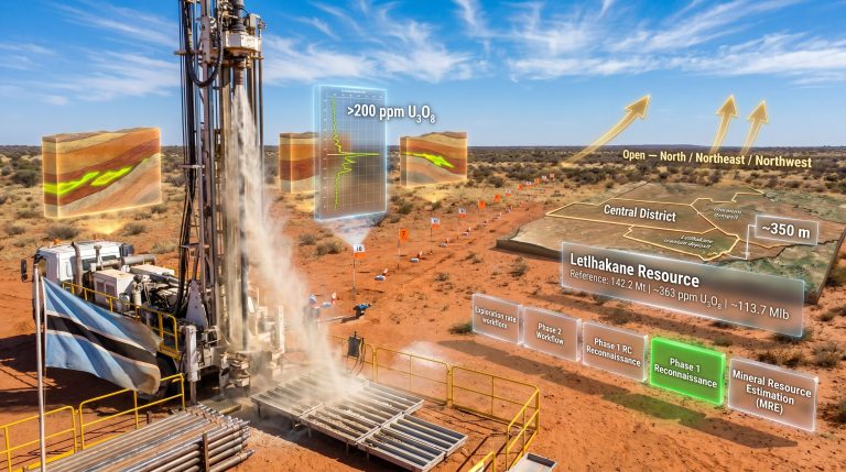 Eastport Critical Metals Botswana uranium drilling site infographic