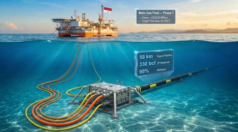 Mako gas field SURF contract in offshore Indonesia illustration