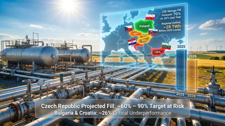 CEE gas stocks deficit storage forecast map