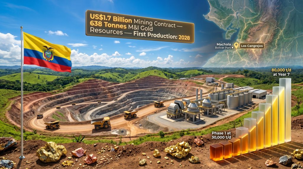 CMOC Ecuador gold mine development infographic