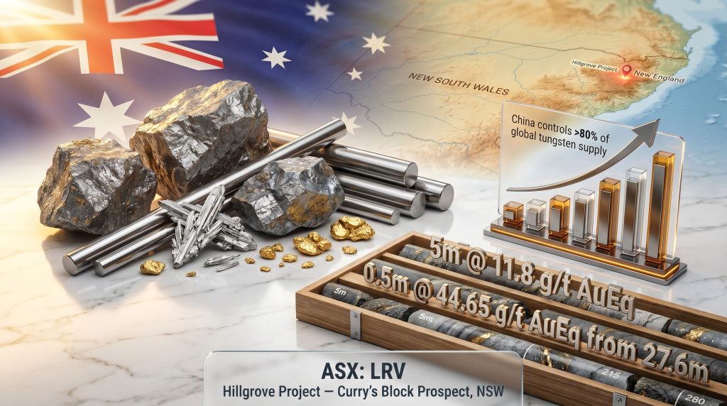 Larvotto tungsten opportunities at Curry’s Block prospect map and core samples