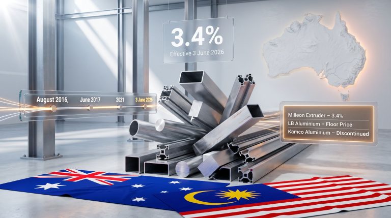 Australia anti-dumping duties on Malaysian aluminium extrusions update