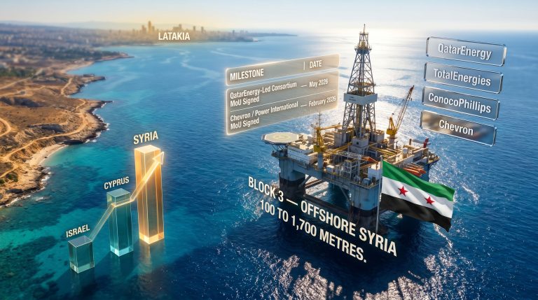 Syria offshore oil and gas exploration rig infographic