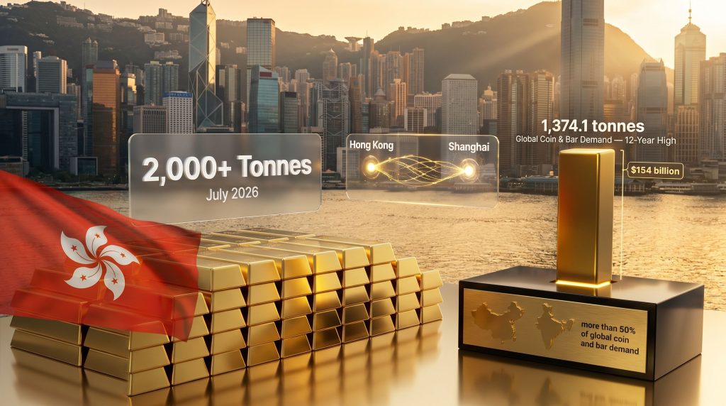 Hong Kong gold clearing house gold bars skyline