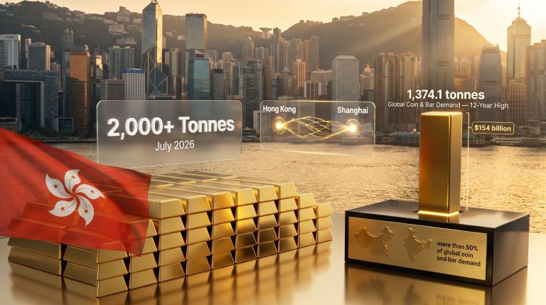 Hong Kong gold clearing house gold bars skyline
