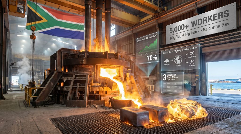 Ramokgopa visits Tronox smelter in South Africa مصنع interior with molten metal