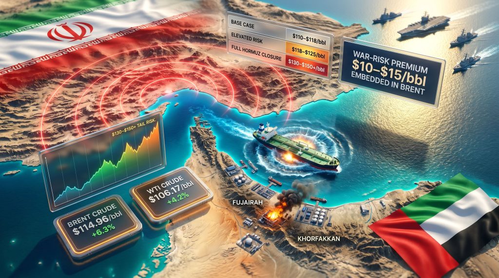 Brent jumps above $114 on Gulf tensions map graphic