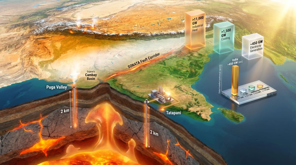 India geothermal potential map and energy infographic