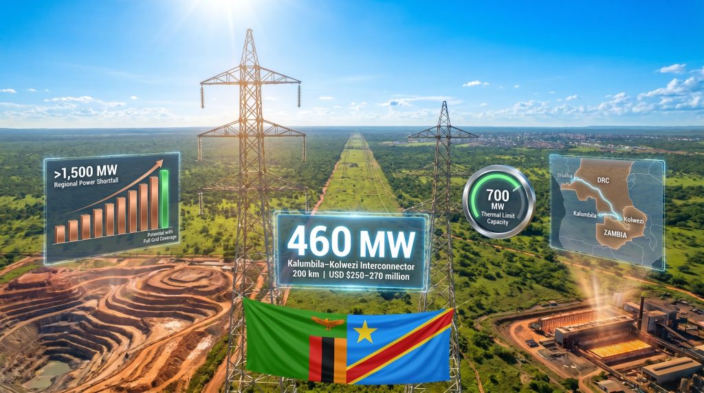 DR Congo Zambia power line mining region map