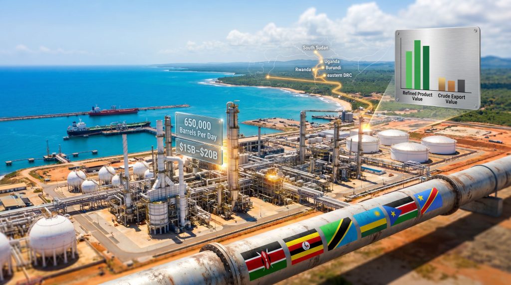 East African regional refinery project coastal hub visualization