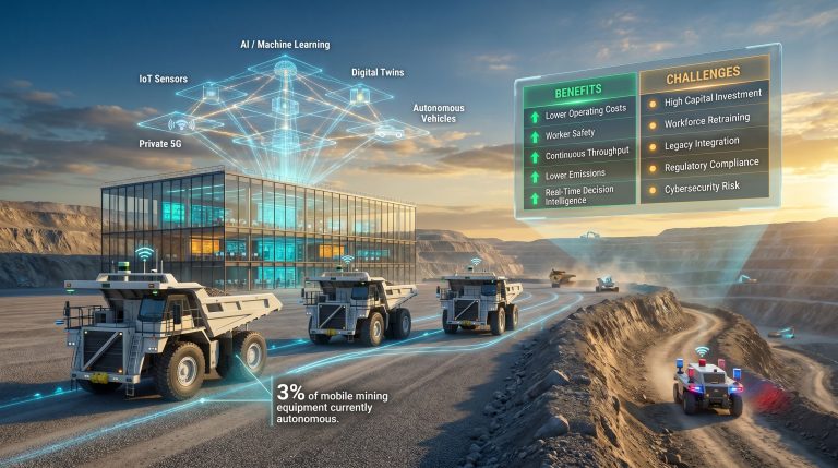 smart mining benefits and challenges infographic scene