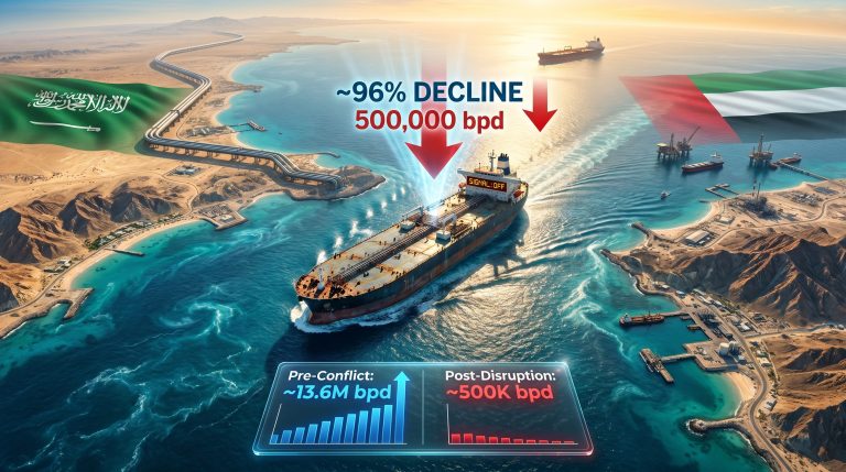 Aramco and ADNOC Hormuz crude exports decline graphic