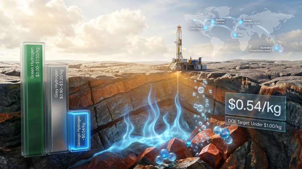 geologic hydrogen cost per kilogram comparison infographic