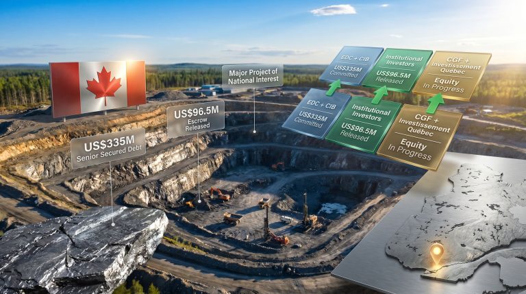 Nouveau Monde Graphite Matawinie Mine construction financing infographic