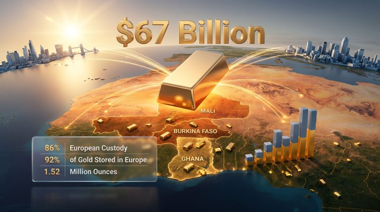West Africa reserves in European banks and gold hubs map