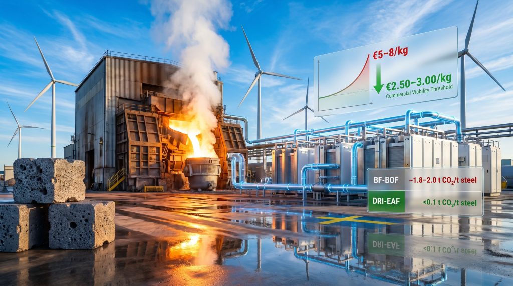 Europe green steel hydrogen wall infographic scene