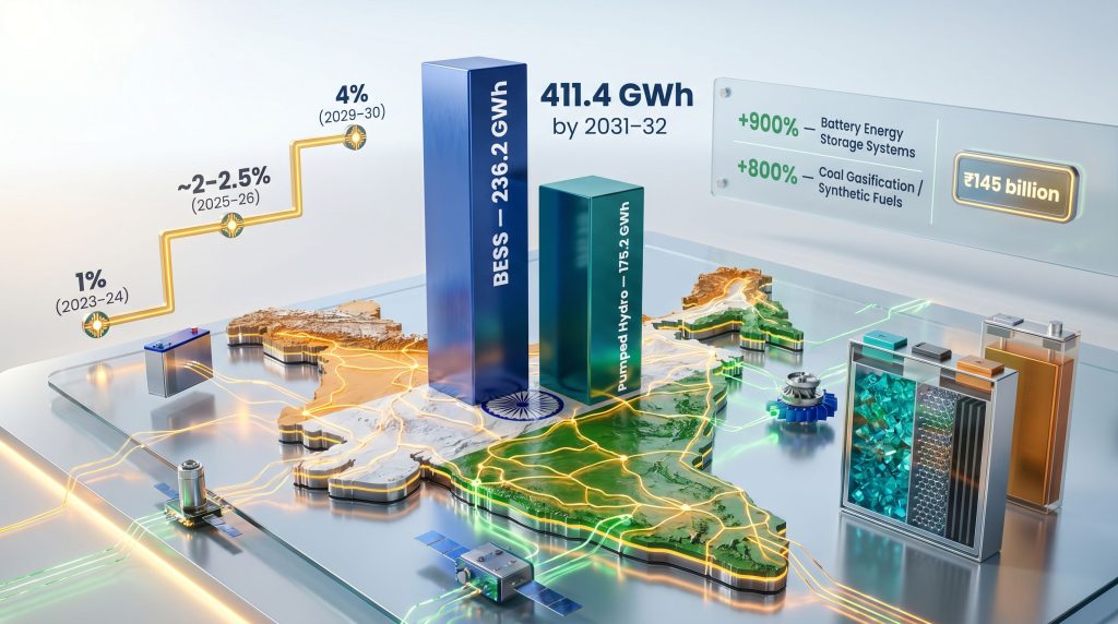 India energy storage policy growth projections infographic