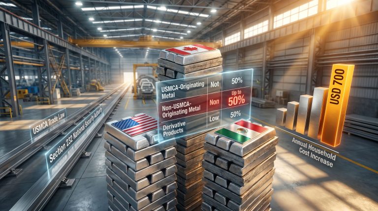 USMCA aluminium and steel tariffs infographic in factory