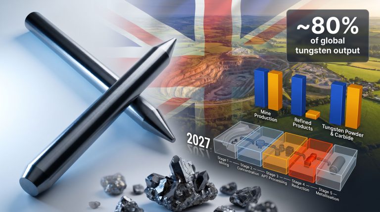 UK tungsten mining defence inquiry infographic and mine