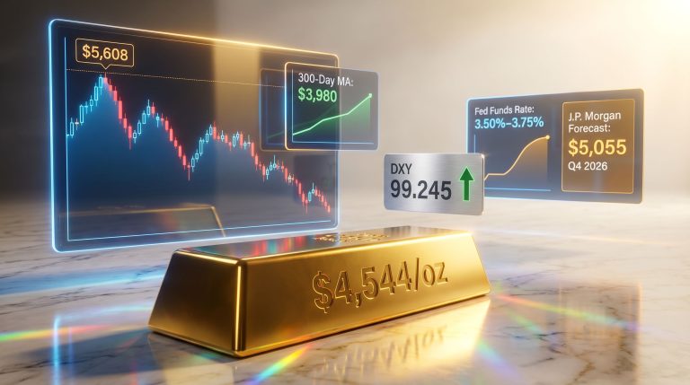 gold price downtrend and Fed rate hike expectations chart