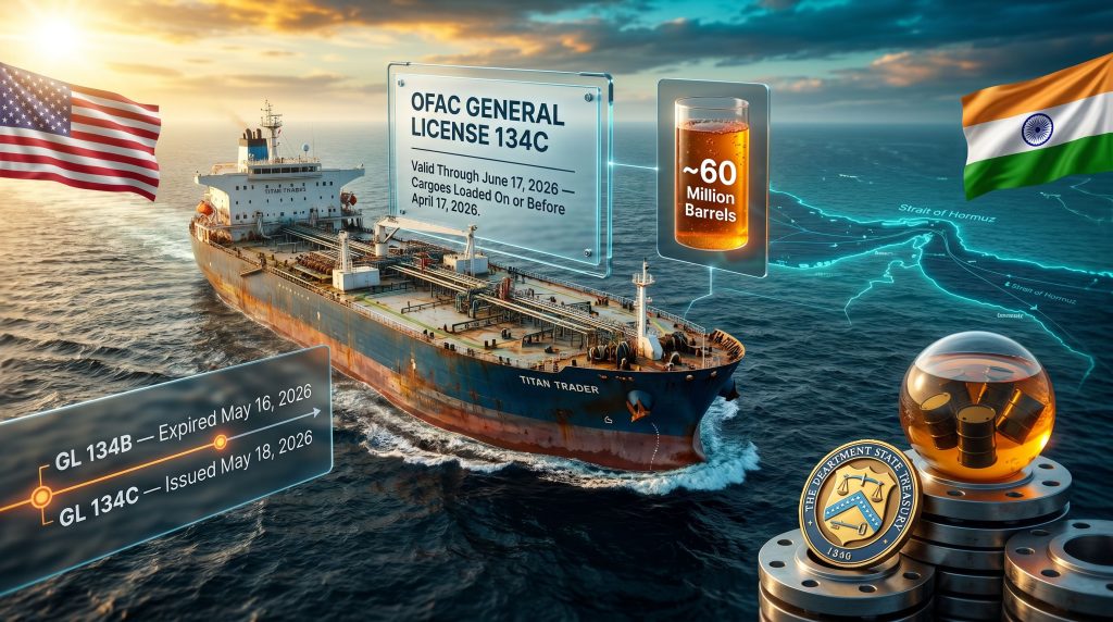 U.S. waiver for Russian oil cargo transactions tanker graphic